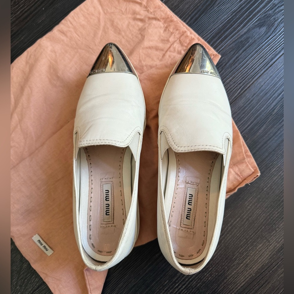 Miu Miu White Metal Cap Toe Chunky Platform Sneakers / Loafers Size 6.5